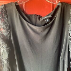 Brianna Milay Black Long Sleeve Dress with Textured Sheer Sleeves
